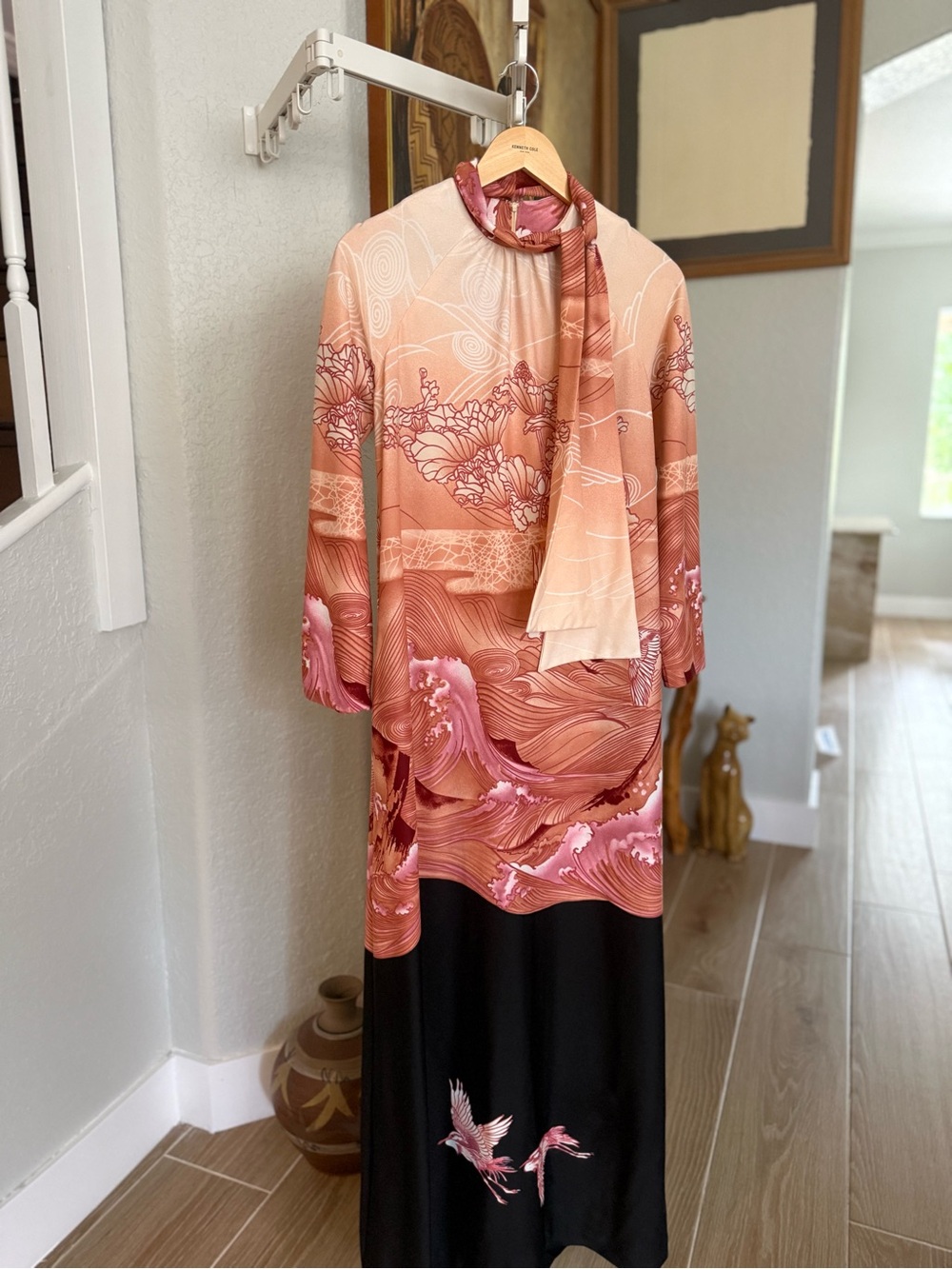 Rare Christian Dior 70s Hiroshige Wave Gown